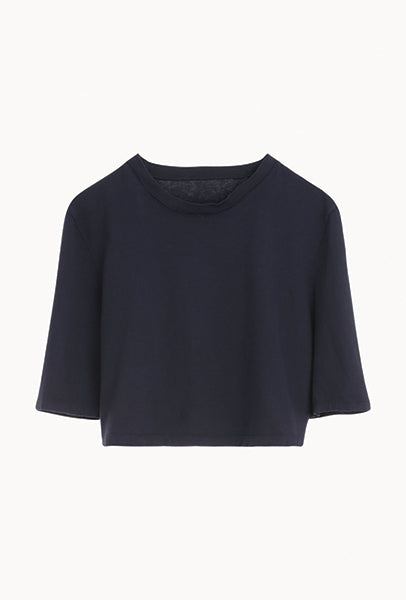 Vintage Black Cotton Structured Crop Tee