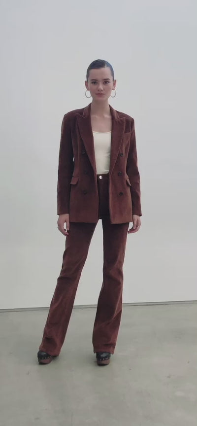 Dark Cognac Corduroy Micro Flare Pants