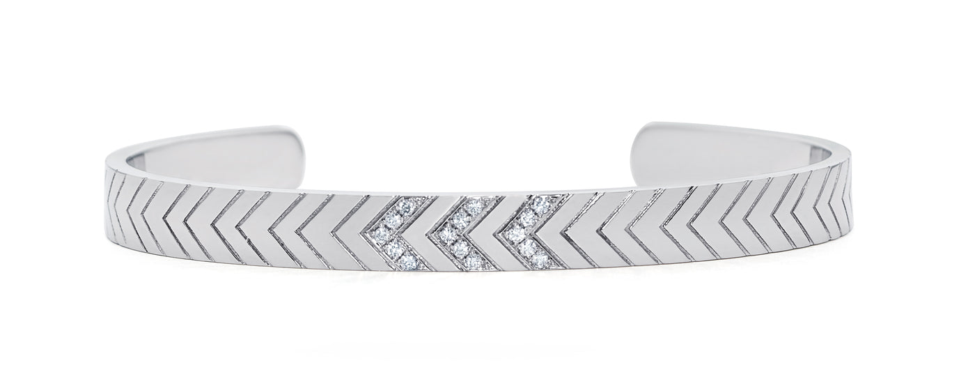 18K White Gold Tri-Diamond Chevron Cuff