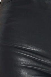 Black Leather One Shoulder Shirred Dress