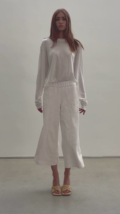 White Leather Culotte Pants