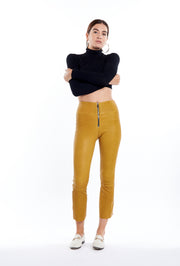Saffron Leather Crop Flare Pants with Zipper